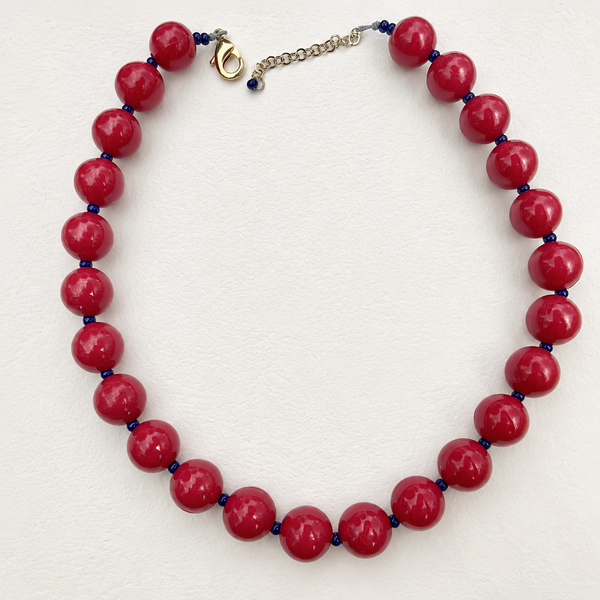 Collar Chicle  Esferas Vinotinto Azul - Collar Statement Chunky