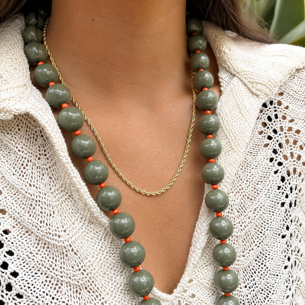 Collar Chicle Verde Pistacho Mandarin Long - Collar Statement Chunky