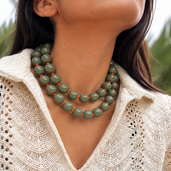 Collar Chicle Verde Pistacho Mandarin Long - Collar Statement Chunky