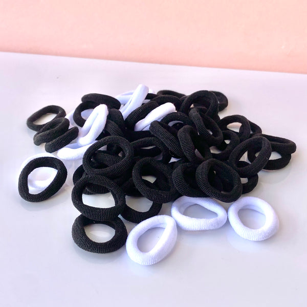 Cauchos Mini Pelo Blanco Negro
Set 50 cauchos mini pelo blanco negro 