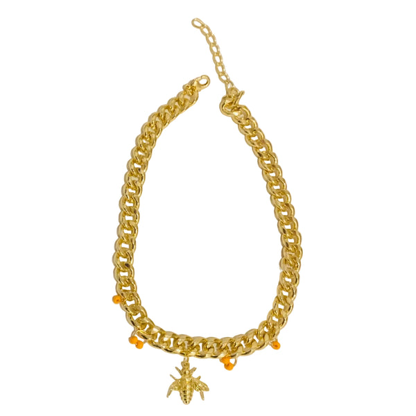 Cadena cubana gruesa dorada con dije de abeja, collar statement hipoalergénico libre de níquel audaz y elegante para mujer