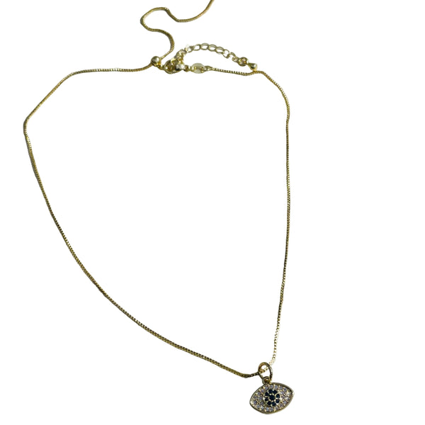Choker ajustable ojo turco azul con brillantes en rodio hipoalergénico, dije Nazar protección mal de ojo cadena corta para mujer