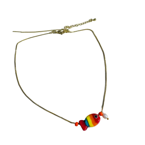 Choker cadena pez vidrio hecho a mano cadena en rodio