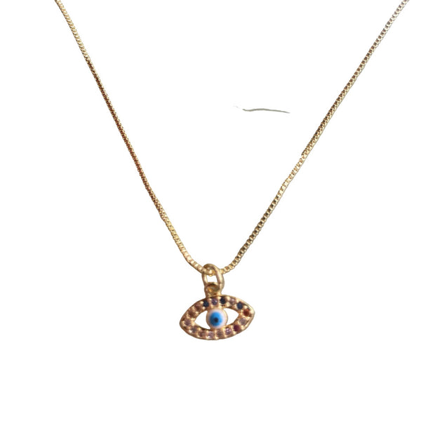 Choker ojo turco brillantes rodio MariaBolo sobre outfit, accesorio protección Nazar minimalista ideal para regalo con significado