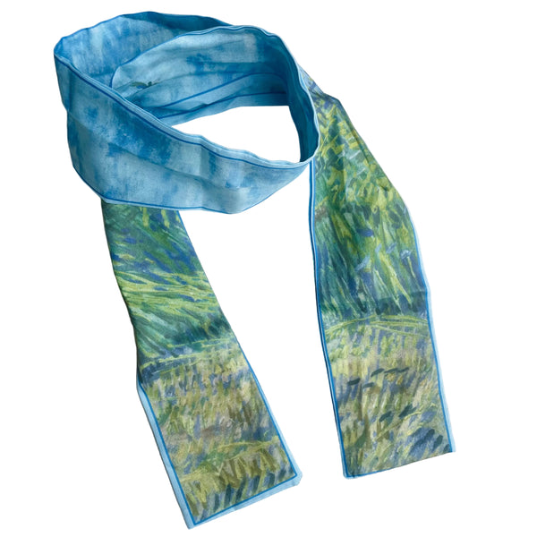 Cinta de pelo floral celeste con diseño de flores, pañoleta premium para cabello MariaBolo