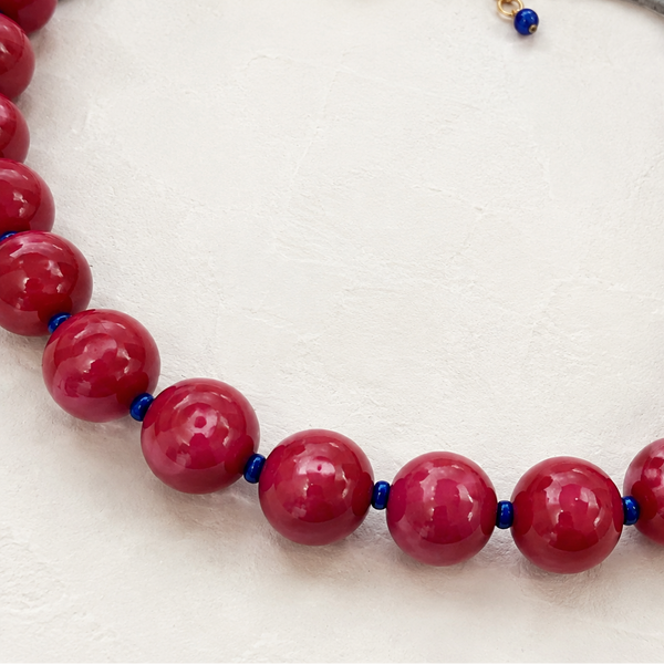 Collar Chicle Esferas Vinotinto Azul - Collar Statement Chunky