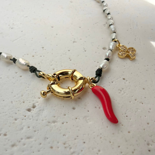 Collar Luck - Cierre Flotador Rodio  Mariaboloaccesorios 