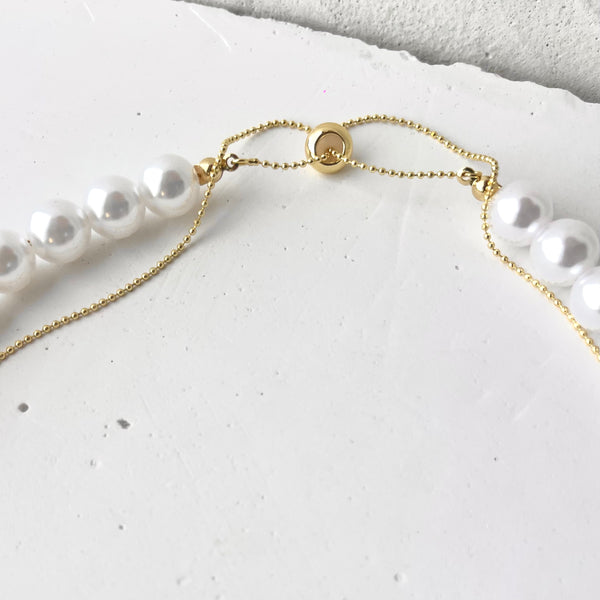 Cadena ajustable perla Flotador tipo corbata rodio libre de níquel joyería minimalista MariaBolo