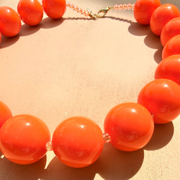 Maxi collar esferas naranja tipo ábaco, collar statement llamativo color naranja vibrante con cierre ajustable para mujer