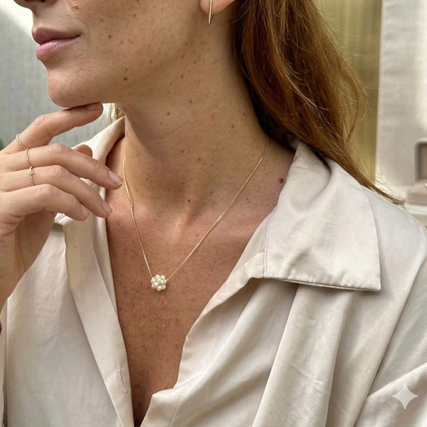Collar perla agua dulce balín cadena rodio hipoalergénica joyería natural Colombia MariaBolo