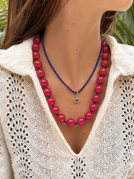 Collar Chicle  Esferas Vinotinto Azul - Collar Statement Chunky