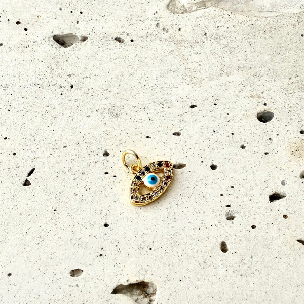 Dije ojo turco Nazar azul con cristales brillantes incrustados en rodio, amuleto protección elegante libre de níquel