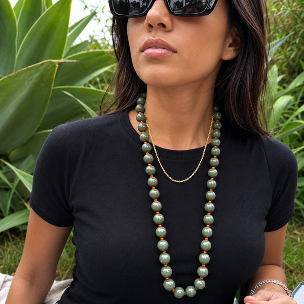 Collar Chicle Verde Pistacho Mandarin Long - Collar Statement Chunky