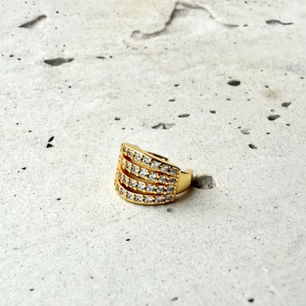 Earcuff Rey Midacus atro líneas circones dorado rodio hipoalergénico, ear cuff ajustable sin perforación 1cm elegante MariaBolo