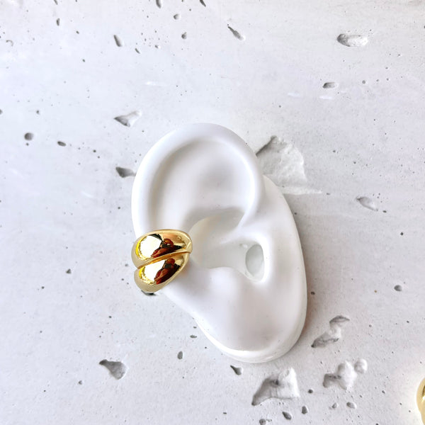 Earcuff Elektra dorado doble aro - Pendiente sin perforación diseño puffy