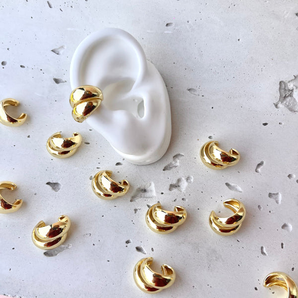 Earcuff doble gota en rodio - Pendiente elegante sin agujero MariaBolo Accesorios