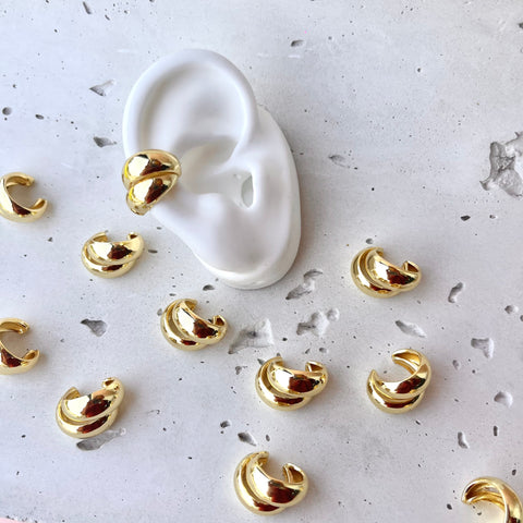 Earcuff doble gota en rodio - Pendiente elegante sin agujero MariaBolo Accesorios