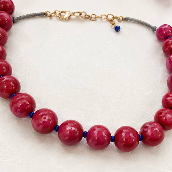 Collar Chicle  Esferas Vinotinto Azul - Collar Statement Chunky