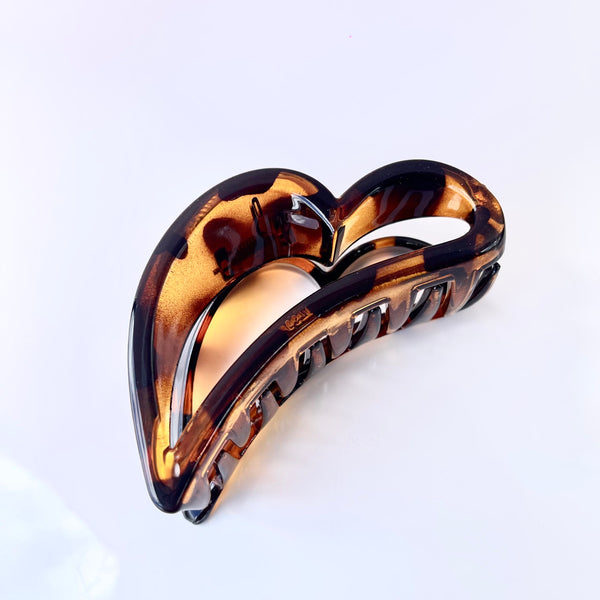 Gancho Cora corazón grande cabello terminado brillante plástico negro café Colombia