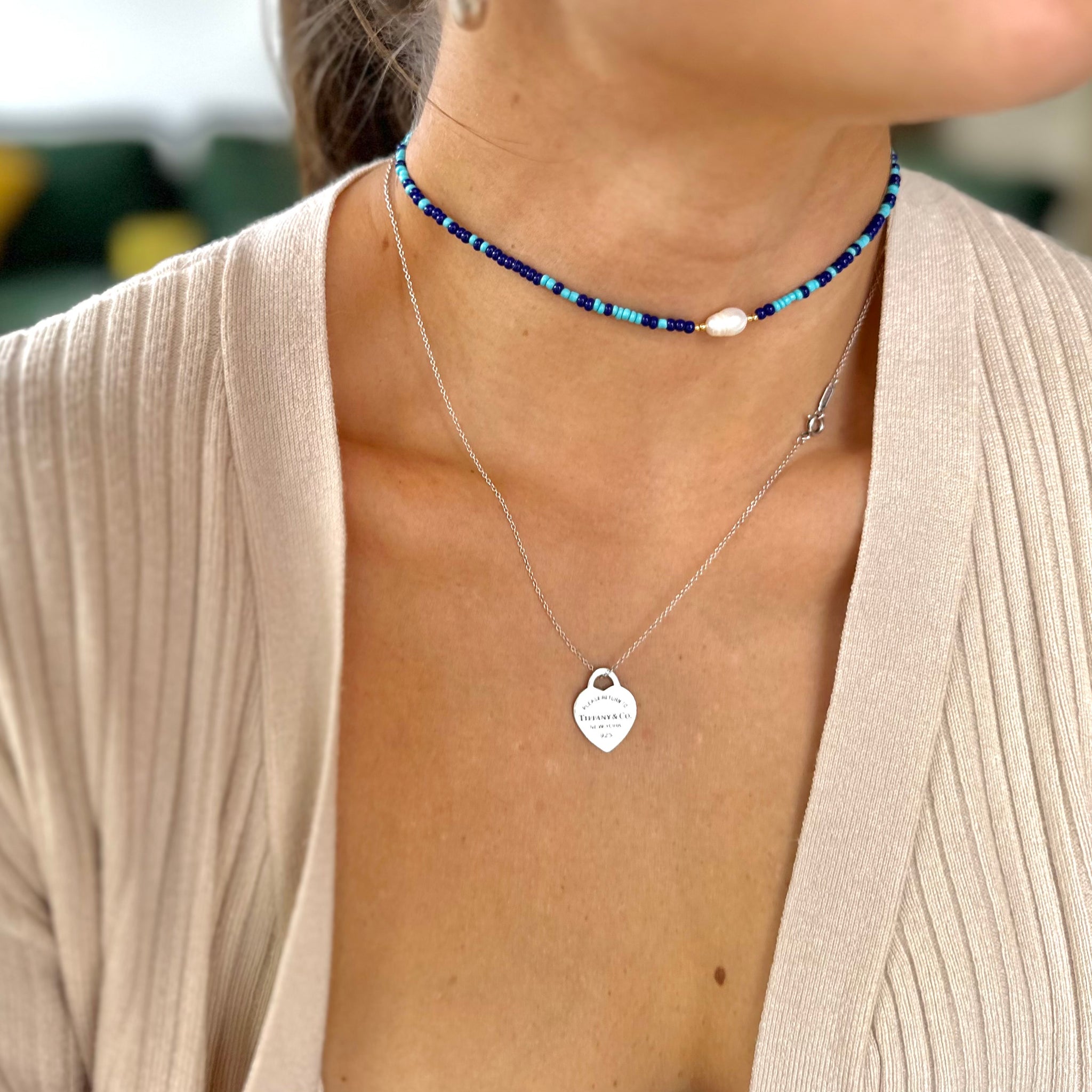 Choker perla azul - MariaBolo Accesorios