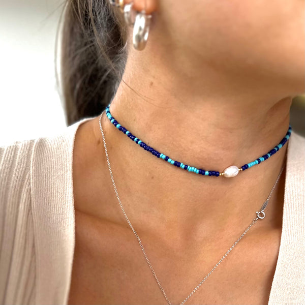 Choker perla azul - MariaBolo Accesorios