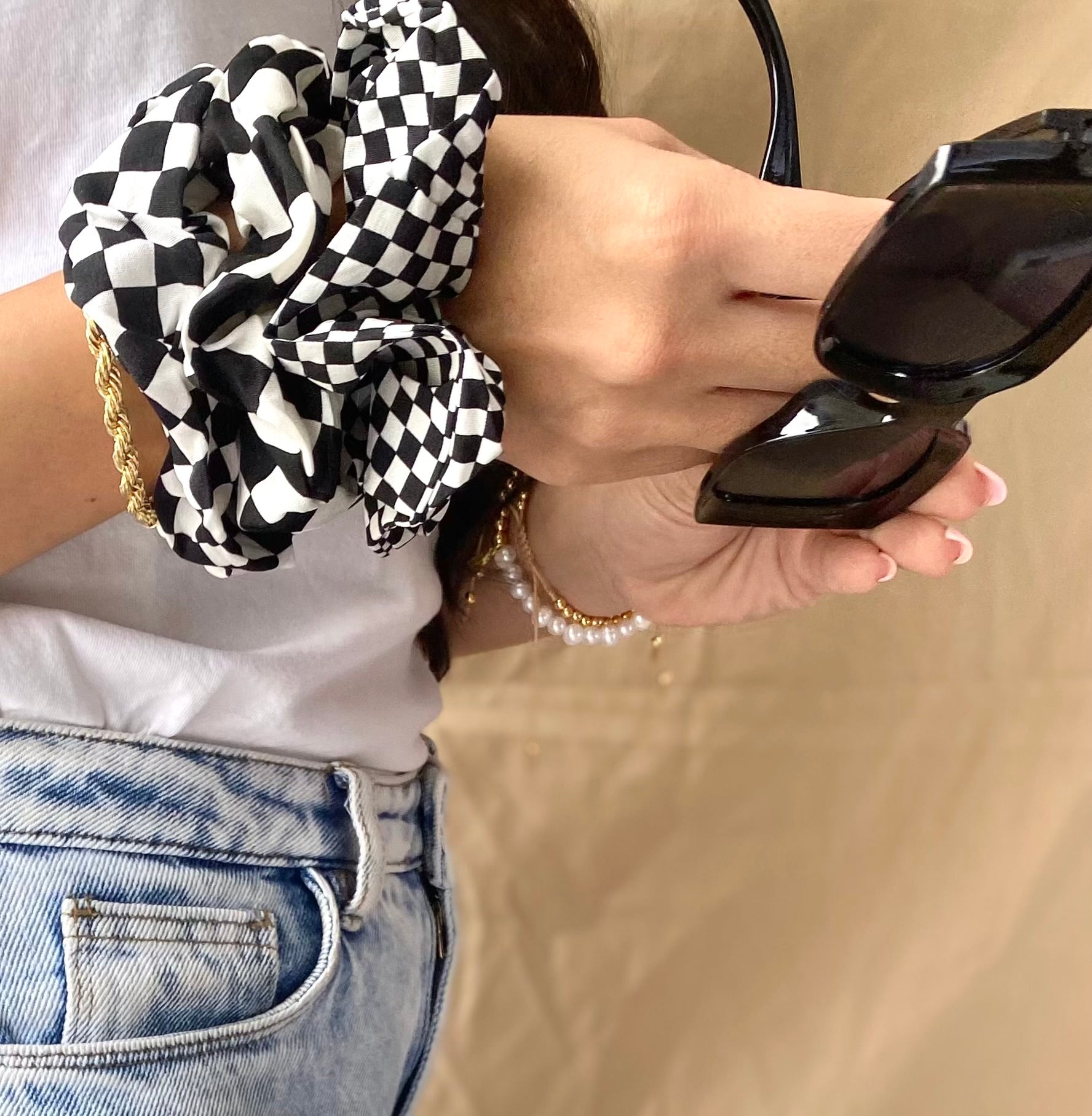 Scrunchie cuadros Mini Colero - MariaBolo Accesorios