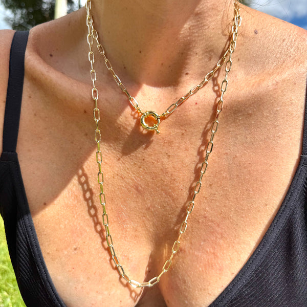 Collar Eslabón Oval Dorado Largo - Rodio 60cm