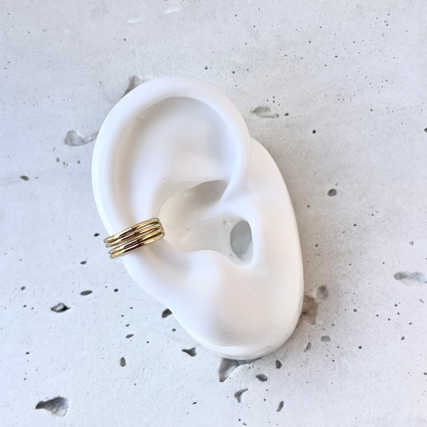 Earcuff San Jose dorado 1.3cm cuatro líneas rodio libre de níquel sin perforación joyería MariaBolo