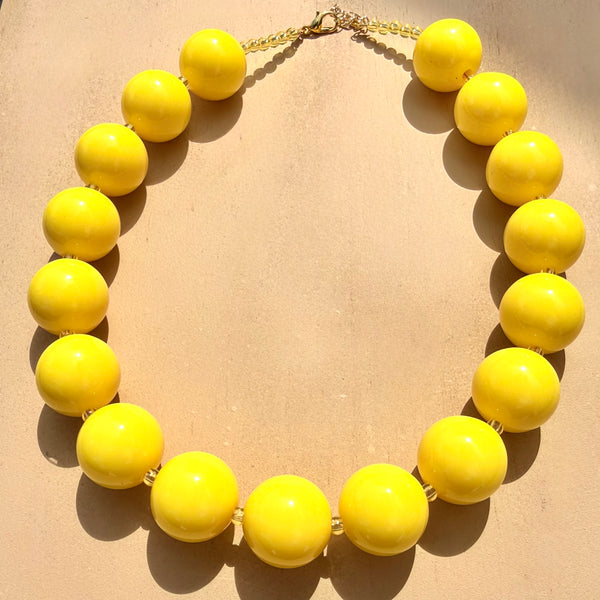  Maxi collar esferas amarillas tipo ábaco, collar statement llamativo color amarillo vibrante con cierre ajustable para mujer