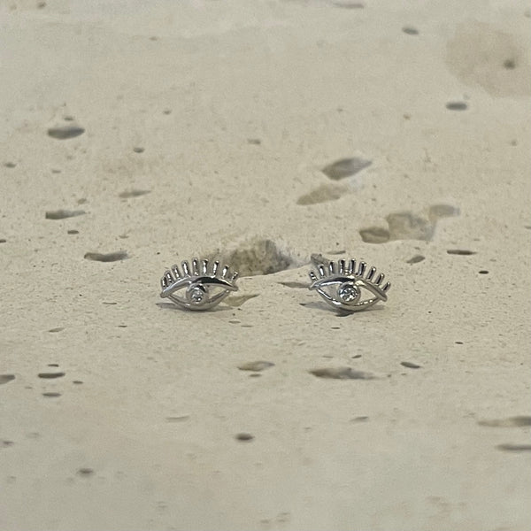 Topo Nazar ojo turco plateado - Arete protección mal de ojo minimalista