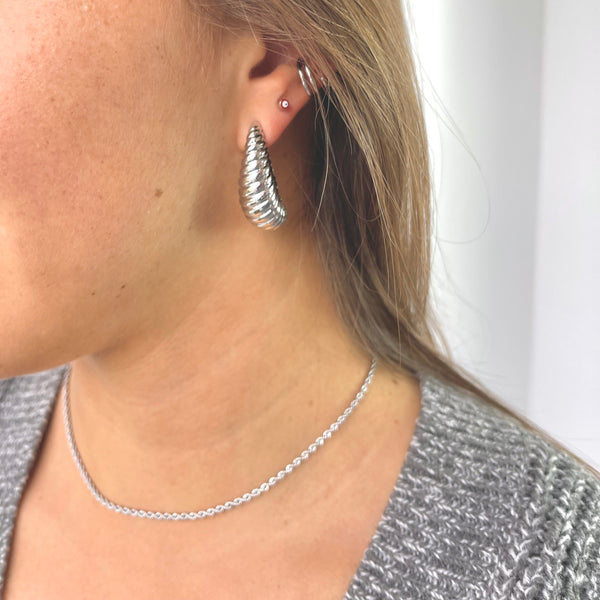 Pendientes Plateados Media Luna Acanalada - Aros Chunky Croissant