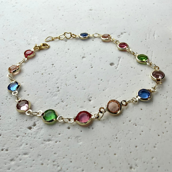 Tobillera Tutifruti Piedras Ajustable Multicolor - Rodio 