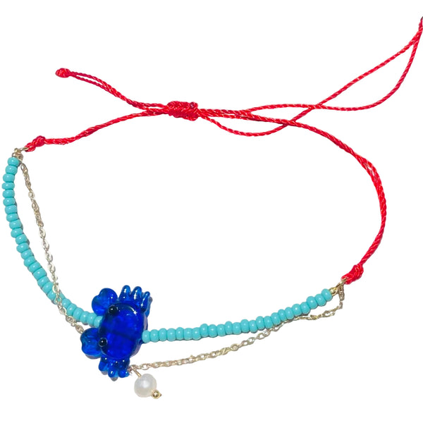 Pulsera hilo rojo cangrejo en vidrio ajustable 