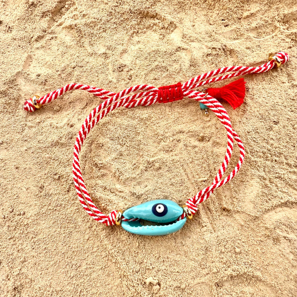 Pulsera hilo tejido con choncha Colombia MariaBolo