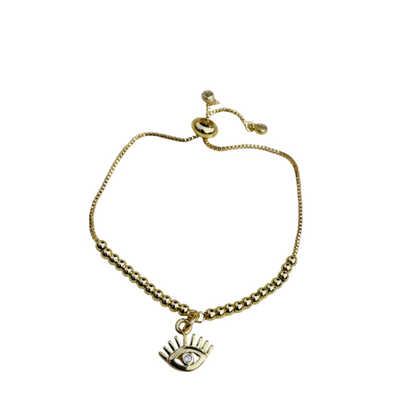 Pulsera dije ojo con sircon blanco ajustable 