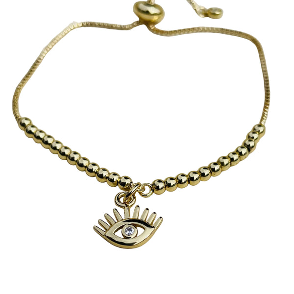 Pulsera dorada que no se pela con dije de ojo protccion