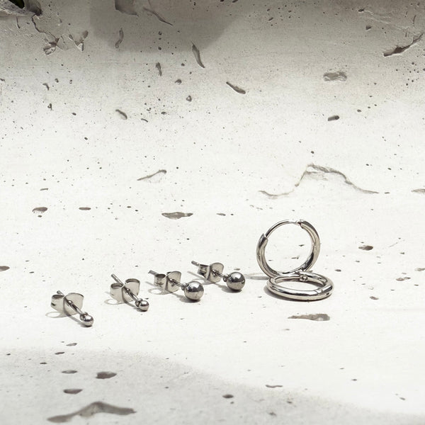 Set topo x3 Shefá silver plateado trio topos candonga aretes joyería MariaBolo