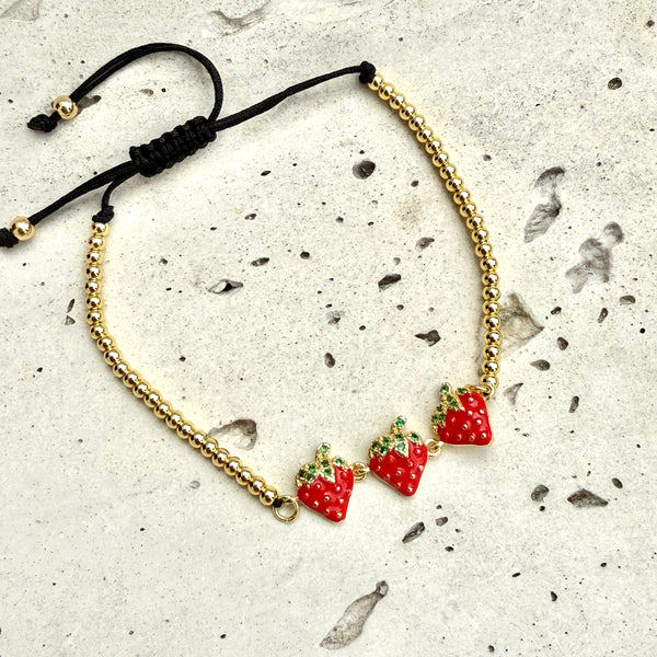 Pulsera ajustable de fresas hecha a mano en rodio - Sistema de balin deslizante
