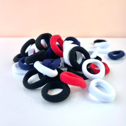  Caucho Mini School Pelo set 50 unidades colores escolares negro azul rojo tela suave niños MariaBolo
