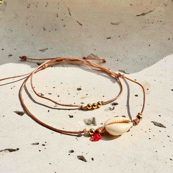 Set dos pulseras balín cangrejo artesanal ajustable tobillera accesorio verano MariaBolo